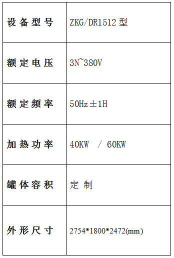 蒸烤設備參數(shù)